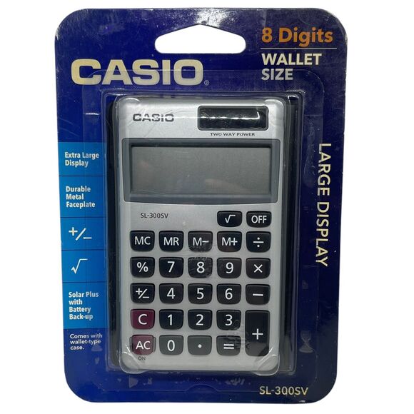 Casio SL-300SV Calculator 8 Digit Large Display Wallet Case New In Package - Picture 1 of 8